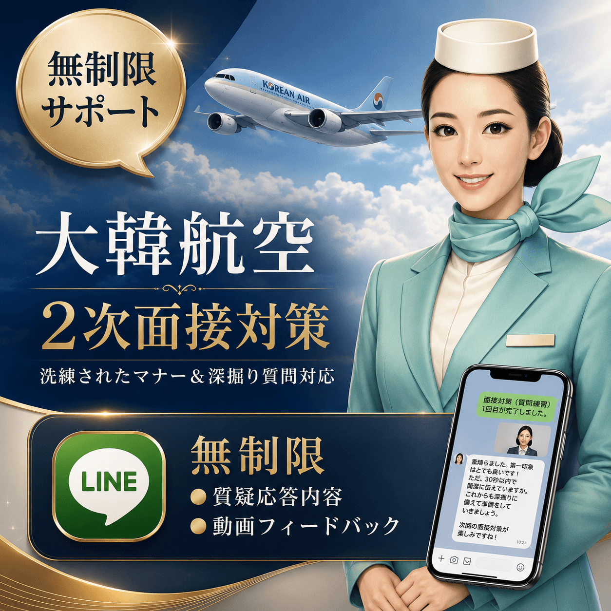 大韓航空 無制限LINE添削
